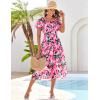 imageGRACE KARIN Womens 2025 Summer Dress Off Shoulder Floral Dress Puff Sleeve Smocked Boho Beach Midi Dress with PocketsRose Red Black