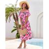 imageGRACE KARIN Womens 2025 Summer Dress Off Shoulder Floral Dress Puff Sleeve Smocked Boho Beach Midi Dress with PocketsRose Red Black