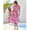 imageGRACE KARIN Womens 2025 Summer Dress Off Shoulder Floral Dress Puff Sleeve Smocked Boho Beach Midi Dress with PocketsRose Red Black