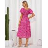 imageGRACE KARIN Womens 2025 Summer Dress Off Shoulder Floral Dress Puff Sleeve Smocked Boho Beach Midi Dress with PocketsRose Red White