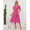 imageGRACE KARIN Womens 2025 Summer Dress Off Shoulder Floral Dress Puff Sleeve Smocked Boho Beach Midi Dress with PocketsRose Red White