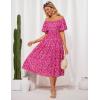 imageGRACE KARIN Womens 2025 Summer Dress Off Shoulder Floral Dress Puff Sleeve Smocked Boho Beach Midi Dress with PocketsRose Red White