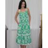 imageGRACE KARIN Womens 2025 Summer Floral Dress Casual Spaghetti Strap Flowy Dresses RIC Rac Trim Sundress Beach Midi DressGreen Floral