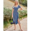 imageGRACE KARIN Womens 2025 Summer Striped Bodycon Dresses Casual Short Sleeve Square Neck Beach Vacation Long DressBlue