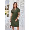 imageGRACE KARIN Womens 2025 V Neck Puff Short Sleeve T Shirt Dress Pleated Casual Loose Tunic Mini DressArmy Green