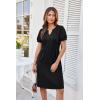 imageGRACE KARIN Womens 2025 V Neck Puff Short Sleeve T Shirt Dress Pleated Casual Loose Tunic Mini DressBlack