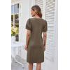 imageGRACE KARIN Womens 2025 V Neck Puff Short Sleeve T Shirt Dress Pleated Casual Loose Tunic Mini DressBrown
