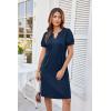 imageGRACE KARIN Womens 2025 V Neck Puff Short Sleeve T Shirt Dress Pleated Casual Loose Tunic Mini DressNavy