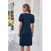 imageGRACE KARIN Womens 2025 V Neck Puff Short Sleeve T Shirt Dress Pleated Casual Loose Tunic Mini DressNavy