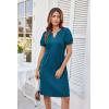 imageGRACE KARIN Womens 2025 V Neck Puff Short Sleeve T Shirt Dress Pleated Casual Loose Tunic Mini DressPeacock Blue