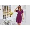 imageGRACE KARIN Womens 2025 V Neck Puff Short Sleeve T Shirt Dress Pleated Casual Loose Tunic Mini DressPurple