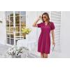 imageGRACE KARIN Womens 2025 V Neck Puff Short Sleeve T Shirt Dress Pleated Casual Loose Tunic Mini DressRose Red