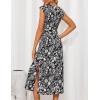 imageGRACE KARIN Womens Casual Summer Dress V Neck Sleeveless Floral Cap Slevee Loose Split Belted Maxi Sundresses with PocketsBlack White Floral