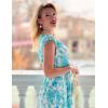 imageGRACE KARIN Womens Casual Summer Dress V Neck Sleeveless Floral Cap Slevee Loose Split Belted Maxi Sundresses with PocketsBlue Green Floral