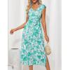 imageGRACE KARIN Womens Casual Summer Dress V Neck Sleeveless Floral Cap Slevee Loose Split Belted Maxi Sundresses with PocketsBlue Green Floral