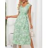 imageGRACE KARIN Womens Casual Summer Dress V Neck Sleeveless Floral Cap Slevee Loose Split Belted Maxi Sundresses with PocketsGreen White Floral