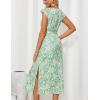imageGRACE KARIN Womens Casual Summer Dress V Neck Sleeveless Floral Cap Slevee Loose Split Belted Maxi Sundresses with PocketsGreen White Floral