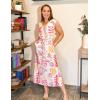 imageGRACE KARIN Womens Casual Summer Dress V Neck Sleeveless Floral Cap Slevee Loose Split Belted Maxi Sundresses with PocketsPink Orange Floral
