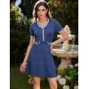 imageGRACE KARIN Womens Summer Short Sleeve Mini Dress 2025 Causual V Neck A Line Color Block Button Knit Sweater Short DressesDark Blue