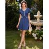 imageGRACE KARIN Womens Summer Short Sleeve Mini Dress 2025 Causual V Neck A Line Color Block Button Knit Sweater Short DressesDark Blue