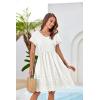 imageGRACE KARIN Womens Summer Short Sleeve Mini Dress V Neck A Line Casual Embroidery Vacation Beach Short Dresses with PocketsWhite