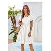 imageGRACE KARIN Womens Summer Short Sleeve Mini Dress V Neck A Line Casual Embroidery Vacation Beach Short Dresses with PocketsWhite