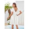 imageGRACE KARIN Womens Summer Short Sleeve Mini Dress V Neck A Line Casual Embroidery Vacation Beach Short Dresses with PocketsWhite