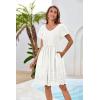 imageGRACE KARIN Womens Summer Short Sleeve Mini Dress V Neck A Line Casual Embroidery Vacation Beach Short Dresses with PocketsWhite
