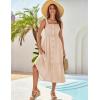 imageGRACE KARIN Womens Summer Sleeveless Square Neck Smocked Button Midi Dresses Casual Elastic Strap A Line Beach Dress PocketsBeige