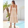 imageGRACE KARIN Womens Summer Sleeveless Square Neck Smocked Button Midi Dresses Casual Elastic Strap A Line Beach Dress PocketsBeige