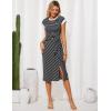 imageGRACE KARIN Womens Summer Striped Dress Cap Sleeve Round Neck Tie Waist Side Split Bodycon Pencil Midi DressesBlack With White Stripes