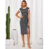 imageGRACE KARIN Womens Summer Striped Dress Cap Sleeve Round Neck Tie Waist Side Split Bodycon Pencil Midi DressesBlack With White Stripes