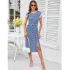 imageGRACE KARIN Womens Summer Striped Dress Cap Sleeve Round Neck Tie Waist Side Split Bodycon Pencil Midi DressesBlue and White Stripes