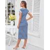 imageGRACE KARIN Womens Summer Striped Dress Cap Sleeve Round Neck Tie Waist Side Split Bodycon Pencil Midi DressesBlue and White Stripes