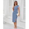 imageGRACE KARIN Womens Summer Striped Dress Cap Sleeve Round Neck Tie Waist Side Split Bodycon Pencil Midi DressesBlue and White Stripes