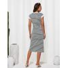 imageGRACE KARIN Womens Summer Striped Dress Cap Sleeve Round Neck Tie Waist Side Split Bodycon Pencil Midi DressesGray and White Stripes