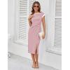 imageGRACE KARIN Womens Summer Striped Dress Cap Sleeve Round Neck Tie Waist Side Split Bodycon Pencil Midi DressesPink and White Stripes