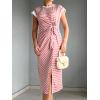 imageGRACE KARIN Womens Summer Striped Dress Cap Sleeve Round Neck Tie Waist Side Split Bodycon Pencil Midi DressesPink and White Stripes