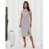 imageGRACE KARIN Womens Summer Striped Dress Cap Sleeve Round Neck Tie Waist Side Split Bodycon Pencil Midi DressesWhite With Black Stripes
