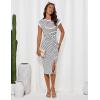 imageGRACE KARIN Womens Summer Striped Dress Cap Sleeve Round Neck Tie Waist Side Split Bodycon Pencil Midi DressesWhite With Black Stripes