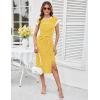 imageGRACE KARIN Womens Summer Striped Dress Cap Sleeve Round Neck Tie Waist Side Split Bodycon Pencil Midi DressesYellow and White Stripes
