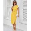 imageGRACE KARIN Womens Summer Striped Dress Cap Sleeve Round Neck Tie Waist Side Split Bodycon Pencil Midi DressesYellow and White Stripes