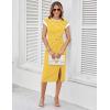 imageGRACE KARIN Womens Summer Striped Dress Cap Sleeve Round Neck Tie Waist Side Split Bodycon Pencil Midi DressesYellow and White Stripes