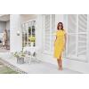 imageGRACE KARIN Womens Summer Striped Dress Cap Sleeve Round Neck Tie Waist Side Split Bodycon Pencil Midi DressesYellow and White Stripes