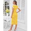 imageGRACE KARIN Womens Summer Striped Dress Cap Sleeve Round Neck Tie Waist Side Split Bodycon Pencil Midi DressesYellow and White Stripes