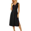 imageGRACE KARIN Women Casual Summer Dress 2025 Business Work Belted Sleeveless Button Down Shirt Midi Dresses with PocketsBlack