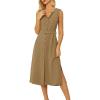imageGRACE KARIN Women Casual Summer Dress 2025 Business Work Belted Sleeveless Button Down Shirt Midi Dresses with PocketsKhaki