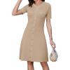 imageGRACE KARIN Womens 2025 Ribbed Knit Tweed Dresses Short Sleeve Crewneck A Line Mini Sweater Dress with Decorative ButtonsBeige