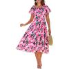 imageGRACE KARIN Womens 2025 Summer Dress Off Shoulder Floral Dress Puff Sleeve Smocked Boho Beach Midi Dress with PocketsRose Red Black