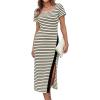 imageGRACE KARIN Womens 2025 Summer Striped Bodycon Dresses Casual Short Sleeve Square Neck Beach Vacation Long DressApricot Black